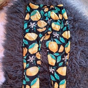 Agnes & Dora Black & Lemon Print Leggings LARGE